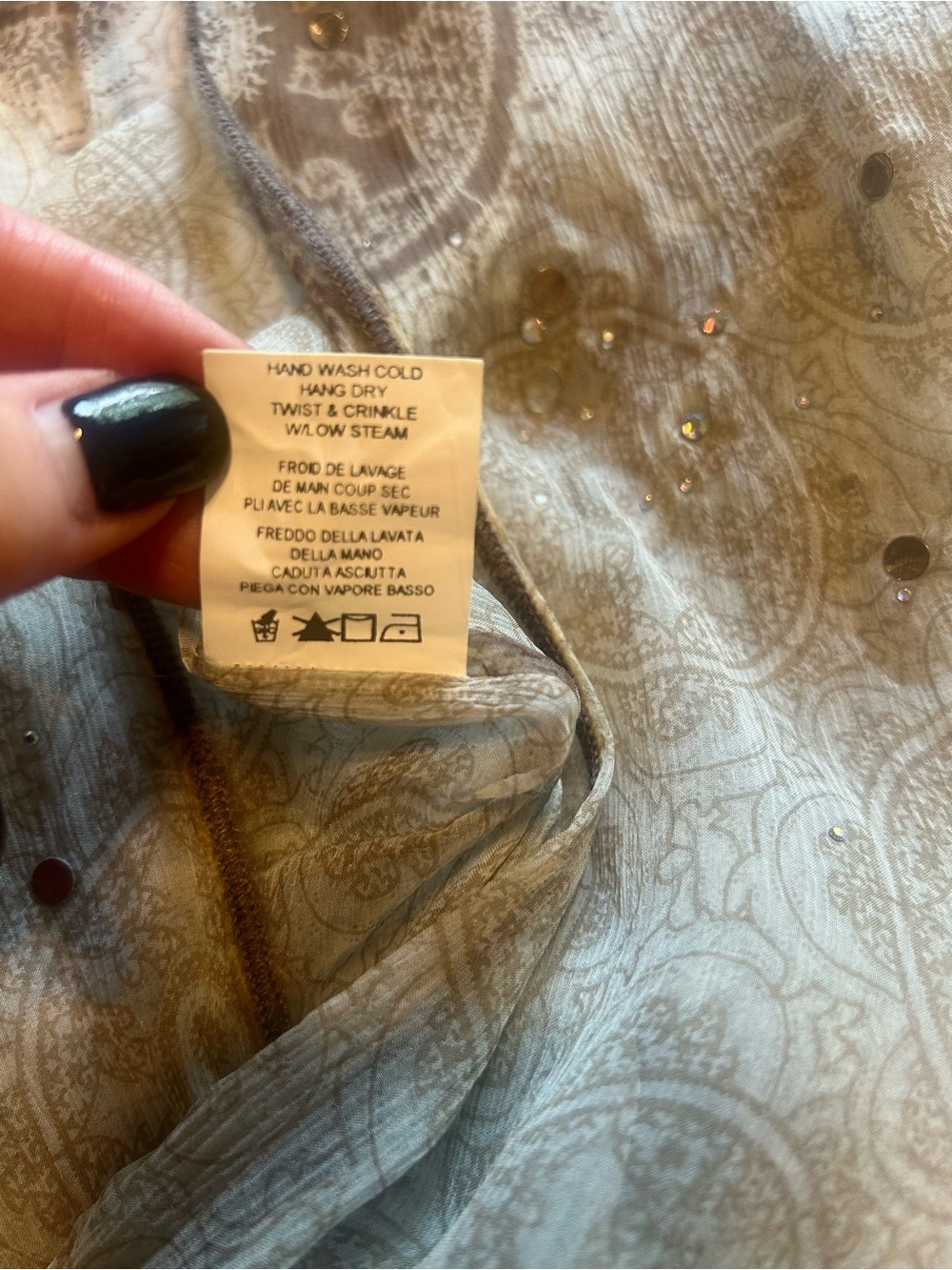 Rozae Nichols 100% Silk Sheer Rhinestone Crinkle Cardigan Jacket M - Picture 11 of 14